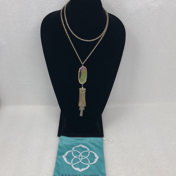 Kendra Scott Necklace Iridescent Tassel Gold Tone Long - Picture 12 of 12